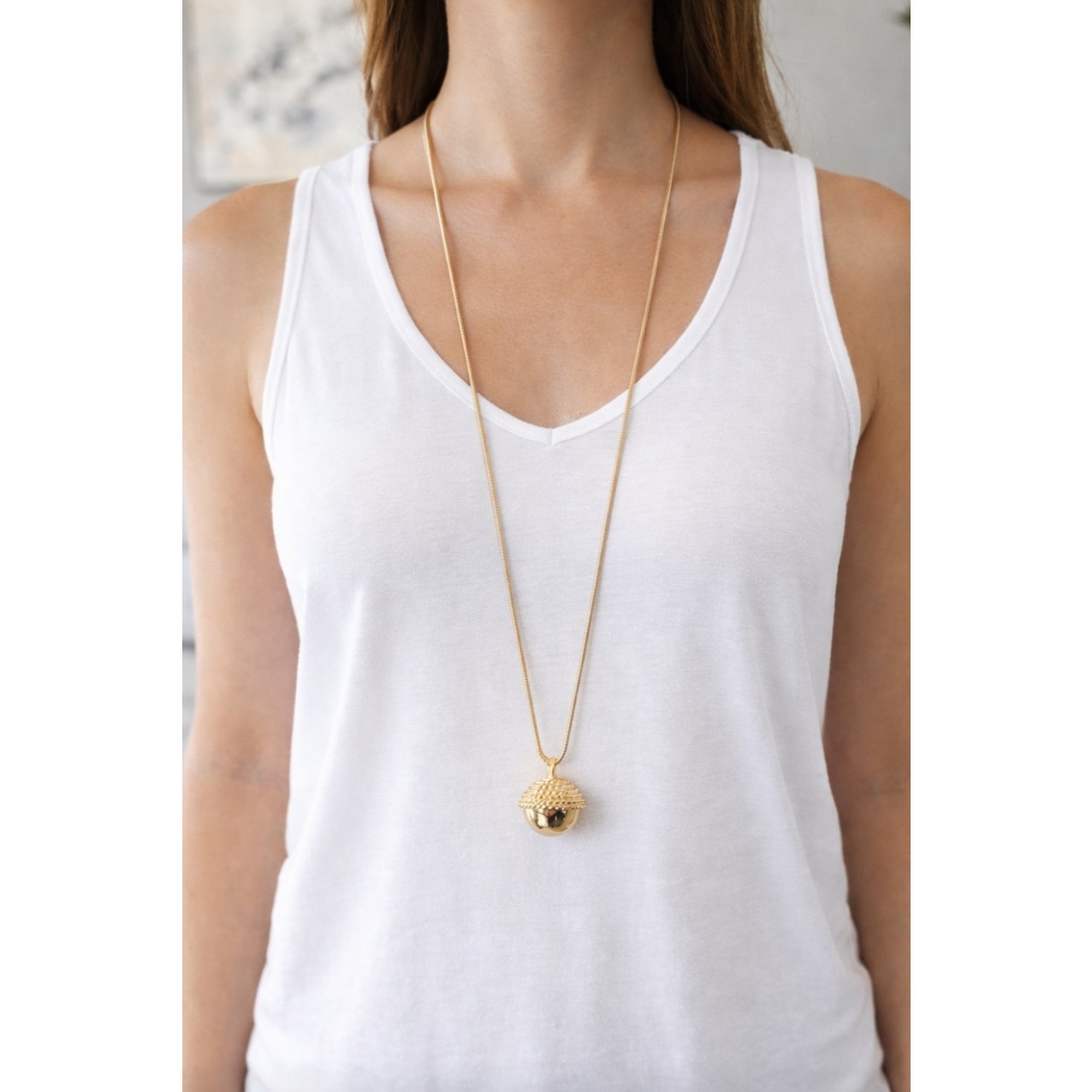 Chicos Gold Long Ball Necklace Nwt